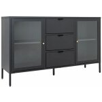 Hugo - buffet 2 portes vitr�es 3 tiroirs en m�tal laqu� noir
