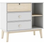 Kaina - commode 3 tiroirs 2 niches mdf et pin coloris blanc et naturel