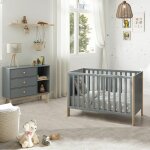 Kaina - pack lit b�b� 60x120cm + commode 3 tiroirs coloris gris et naturel