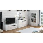 No brand - buffet 144x42x87 cm blanc mat et vieilli avec 3 portes ? sorso