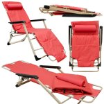 Amanka - chaise longue transat 178cm pliant incl appuie - tête et coussin amovibles rouge Amanka - chaise longue transat 178cm pliant incl appuie - tête et coussin amovibles rouge