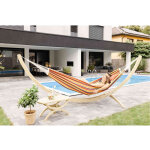 Hamac br�silien 3 places 250x175 cm ? coton recycl� et polyester ? charge 200 kg ? sac de rangement inclus ...
