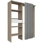 Amenagement de placard avec rideau - decor chene - 1 tiroir - l 143, 5 x p 48 x h 181, 9 cm - bari