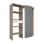 Amenagement de placard avec rideau - decor chene - 1 tiroir - l 143, 5 x p 48 x h 181, 9 cm - bari