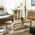 Macabane - sandy - table basse marron 1 plateau verre 1 plateau bois pin recyclé Macabane - sandy - table basse marron 1 plateau verre 1 plateau bois pin recyclé