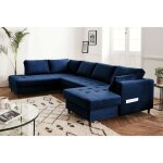 Lisa design - anna - canap panoramique d'angle gauche - 7 places - convertible avec coffre - en velours ...