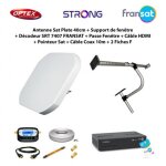Antenne sat plate 40cm + support de fen�tre + d�codeur srt 7407 fransat + passe fen�tre + c�ble hdmi ...