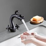 Antique brass bathroom basin dragon faucet 2 cross handles sink mixer water