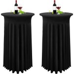 Aougo - lot de 2 noir housse pour table haute, nappe mange debout 80 x 110 cm, noir nappe jupe pliss�e ...