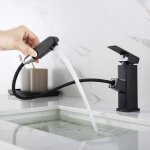Aougo - robinet mitigeur lavabo avec douchette extractible, robinet mitigeur salle de bain noir, hauteur ...