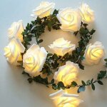 Rose guirlande lumineuse aux feuilles vertes, 9, 8ft 20led blanc chaud fleurs de rotin lumires friques, ...
