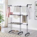 Aqrau 2 en 1 �tendoir linge int�rieur sur 3 niveau, s�choir � linge extensible r�glable, avec ailes lat�rales ...