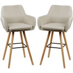 Lot de 2 tabourets de bar tabourets hauts chaises de cuisine, pieds en bois de htre massif, beige - ...