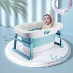 Aqrau baignoire pliable bébé avec siège de bain et bouchon de vidange, bleu Aqrau baignoire pliable bébé avec siège de bain et bouchon de vidange, bleu