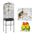 Cage voli�re pour perroquets oiseaux en m�tal et bois avec chariot pivotant noir � roulettes - aqrau