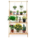 Aqrau �tag�re plante int�rieure bambou support plantes, pliable porte plante suspendu int�rieur �tag�re ...