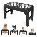 Gamelle eau surleve rglable en 3 hauteur, set cuelles pour chien, support avec et gamelle inox, noir ...