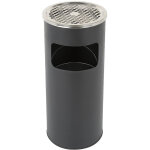 Poubelle ronde anti feu, acier inoxydable avec cendrier - noir - aqrau