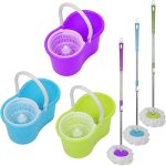 Aqrau - set classic mop, balai et seau - essoreur turbo, avec 2 serpillires rutilisables - bleu
