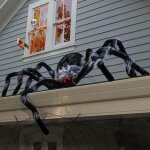 Araign�e halloween, araignee g�ante, outdoor halloween decorations large fake hairy spider with red eyes, ...