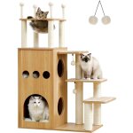 Pawz road - arbre à chat en bois de 2 etages avec griffoirs, capsules acrylique et pompon, 108cm, beige ... Pawz road - arbre à chat en bois de 2 etages avec griffoirs, capsules acrylique et pompon, 108cm, beige ...