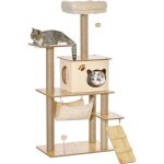 Arbre � chat - pawhut - 130h cm - platesformes, niche, lit, hamac, �chelle et 2 balles en peluche, griffoirs ...