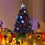 Costway arbre de no�l artificiel sapin de no�l led 120 cm feuille en pvc pour d�coration avec support, ...