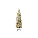 Arbre de no�l au crayon floqu� de neige avec led, base pliable en m�tal, sapin de no�l artificiel r�aliste ...