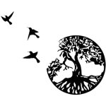 Arbre de vie et oiseau m�tallis� noir fer art d�coration murale int�rieur et ext�rieur pendentif(noir, ...