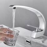 Arc mitigeur lavabo en laiton design moderne monotrou avec mousseur d�montable cartouche c�ramique robinet ...