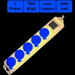 Bloc multiprises 5 prises 16a ip44 + inter 2p + t - garantie 2 ans