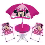 Set de jardin minnie fuchsia avec une table, 2 chaises et un parasol Set de jardin minnie fuchsia avec une table, 2 chaises et un parasol