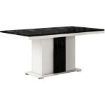 Altobuy - ariane - table repas pied central blanc et aspect marbre noir