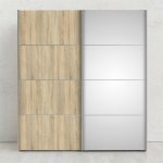 Armoire 182x200h cm chne avec porte coulissante miroir et commode intrieure - lemano