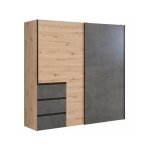 Sans marque - armoire 2 portes coulissantes 3 tiroirs - décor chene artisan et béton gris - l 200, 1 ... Sans marque - armoire 2 portes coulissantes 3 tiroirs - décor chene artisan et béton gris - l 200, 1 ...