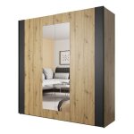 Armoire 200cm. 2 portes coulissantes avec miroirs couleur chne clair et noir. collection fox