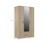 Sans marque - armoire 3 portes battantes avec 1 miroir + 2 tiroirs - d�cor chene sonoma - l 121 x p 54 ...