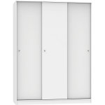 Pegane - armoire avec 3 portes coulissantes coloris blanc - hauteur 200 x longueur 150 x profondeur 55 ...