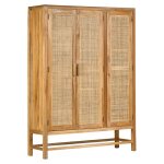 Armoire 3 portes teck massif et cannage rotin h. 180 cm - camilo