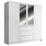 Armoire 4 portes et 3 tiroirs - avec miroirs - l196 cm - blanc - lizandro