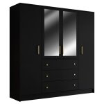 Vente - unique - armoire 4 portes et 3 tiroirs - avec miroirs - l196 cm - noir - lizandro Vente - unique - armoire 4 portes et 3 tiroirs - avec miroirs - l196 cm - noir - lizandro