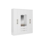 Vente - unique - armoire 6 portes et 3 tiroirs - avec miroir - l180 cm - coloris : blanc - elorio