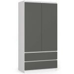 Armoire akord s90 blanche 90 cm 2 portes 2 tiroirs fa�ade gris graphite 4 �tag�res 90x51x180 cm
