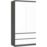 Armoire akord s90 gris graphite 90 cm 2 portes 2 tiroirs fa�ade blanche 4 �tag�res 90x51x180 cm