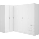 Vente - unique ? armoire d'angle 6 portes et 3 tiroirs ? longueur 213 cm ? hauteur 184 cm ? blanc ? panneau ...