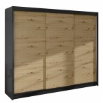 Mobilier1 - armoire closico 159, noir + ch�ne artisan, 215x200x58cm, portes d'armoire: coulissantes, ...