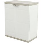 Pegane ? armoire basse 2 portes en r�sine beige ? dimensions 70x44x88 cm ? 2 �tag�res r�glables ? utilisation ...