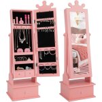 Armoire  bijoux pour enfant avec miroir pleine longueur, 3 tiroirs et 4 tagres, 13 crochets et 18 ...
