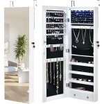 Armoire à bijoux à fixation murale / porte 6 led et 2 tiroirs avec miroir grand format blanche pour chambre ... Armoire à bijoux à fixation murale / porte 6 led et 2 tiroirs avec miroir grand format blanche pour chambre ...