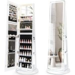 Costway armoire � bijoux avec miroir sur pieds, pivotant 360�, grand miroir psych� sans cadre avec led, ...